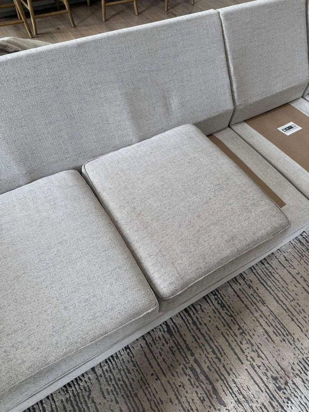 Clean herringbone sofa cushions after upholstery cleaning in Walnut Creek