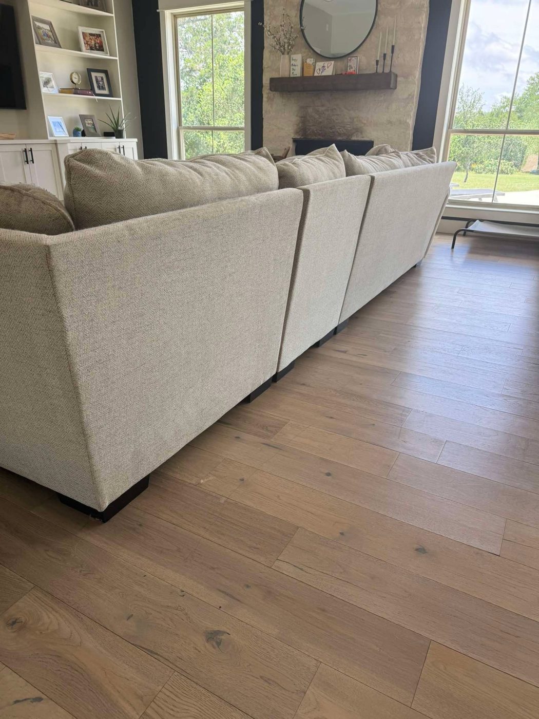 Back of a fabric sectional sofa cleaned in an East Bay home